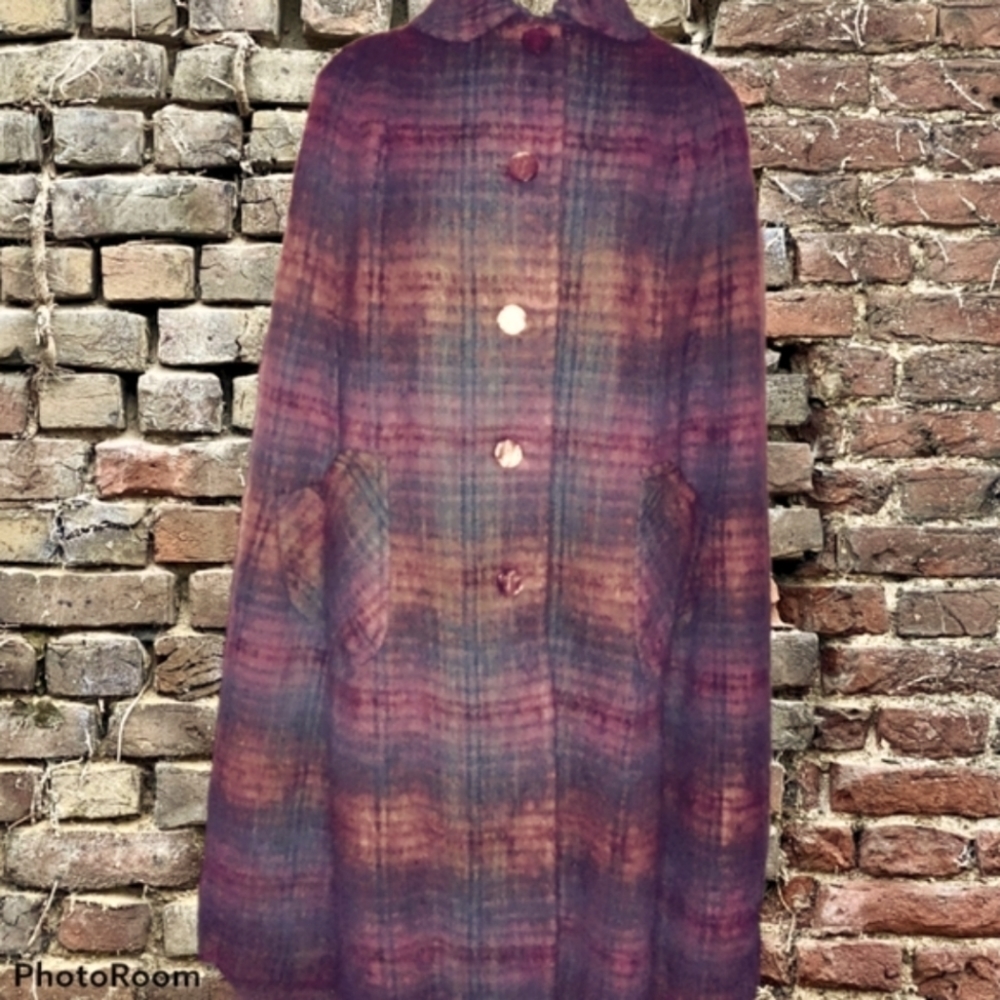 Vtg Scottish made mohair wool cape poncho 1960s